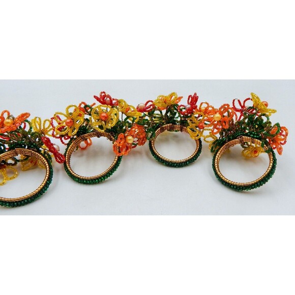 Pier 1 Imports One Beaded Daisy Napkin Rings Spring Set of 4 - Picture 3 of 5